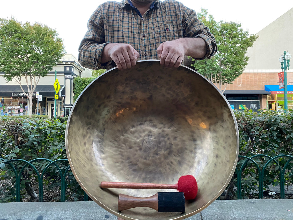 Large Hand Hammered Tibetan Singing Bowl – 20" Antique Nepal Meditation Sound Healing Decor