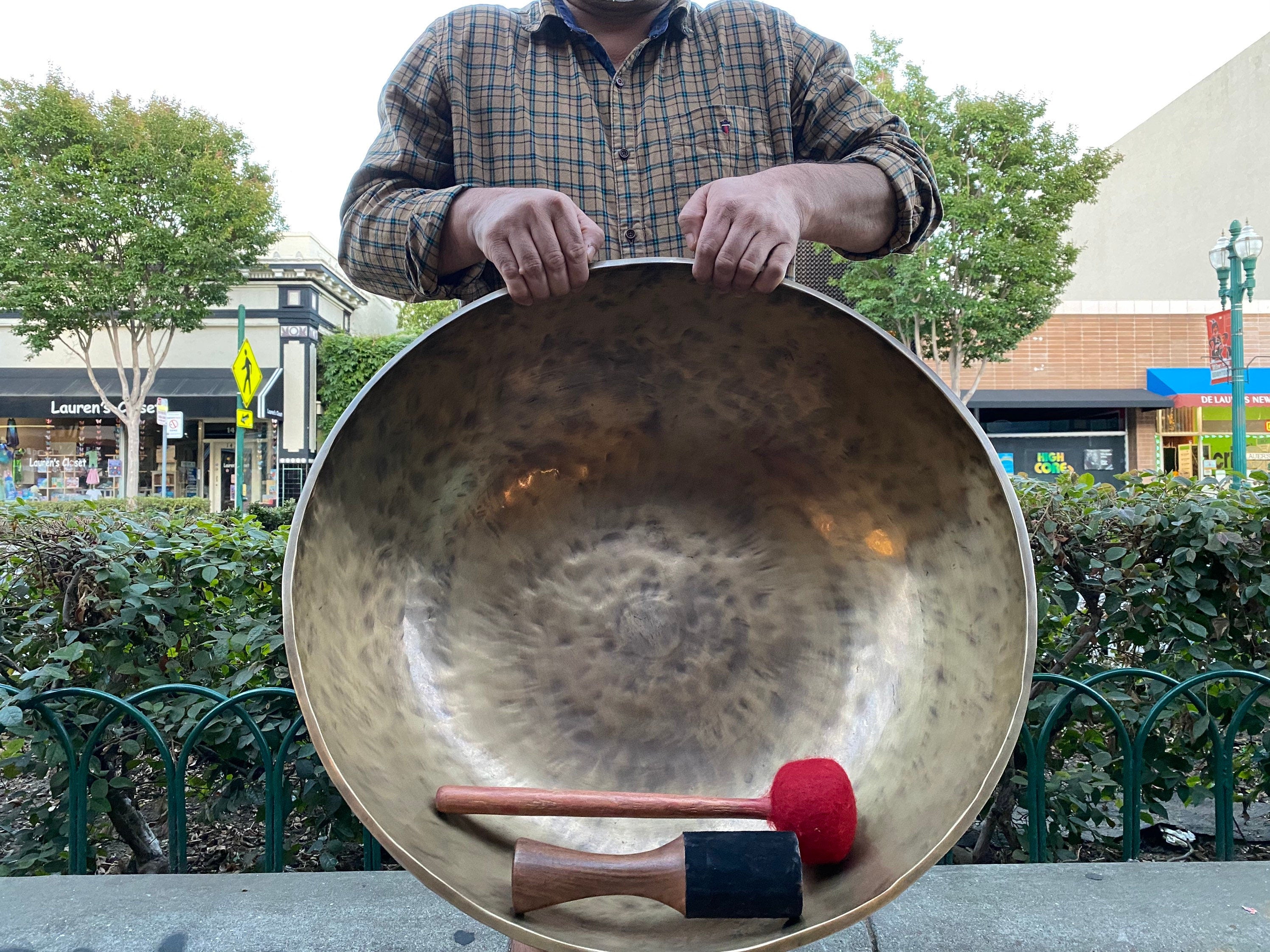 Large Hand Hammered Tibetan Singing Bowl – 20" Antique Nepal Meditation Sound Healing Decor