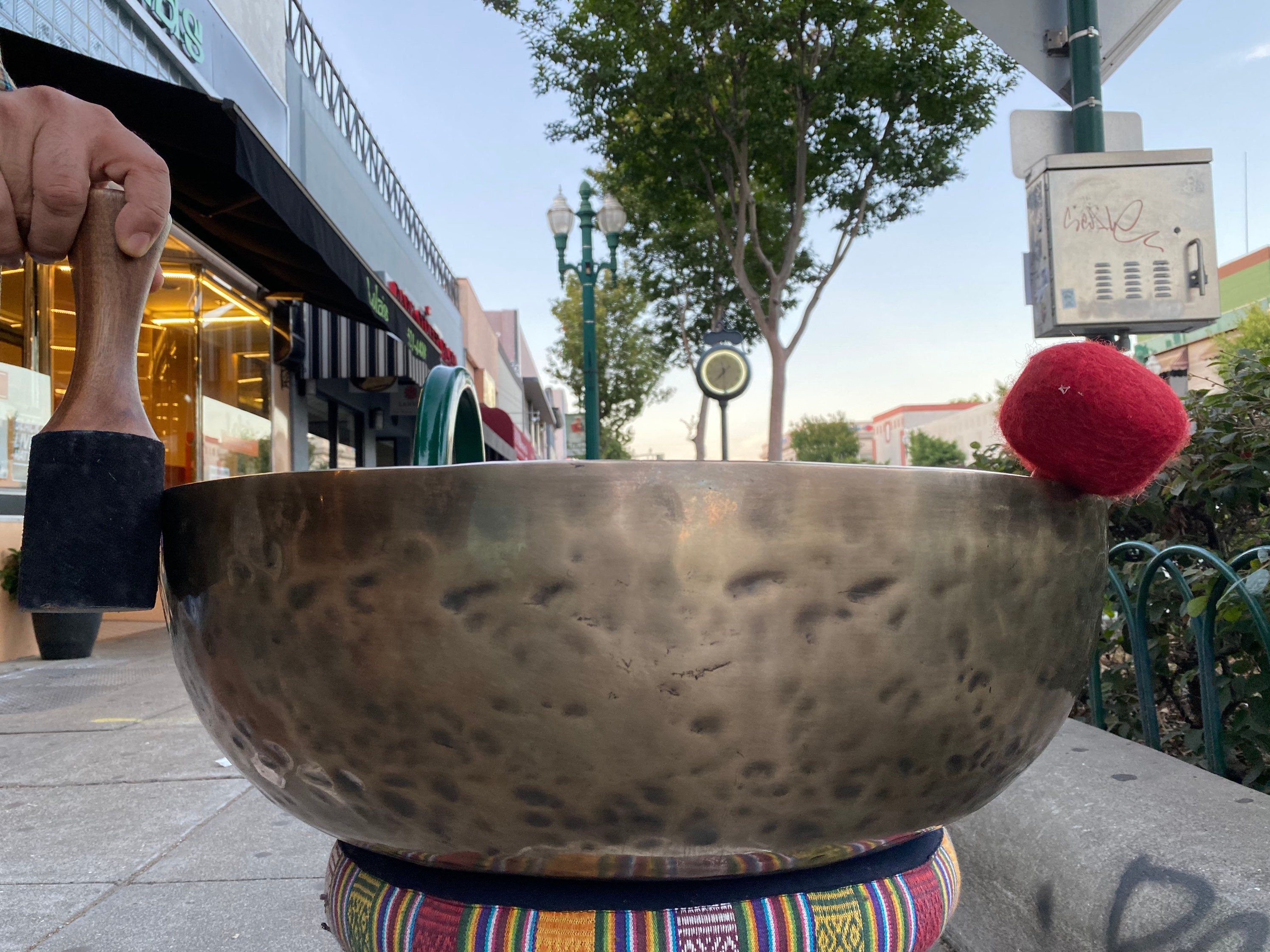 Large Hand Hammered Tibetan Singing Bowl – 20" Antique Nepal Meditation Sound Healing Decor