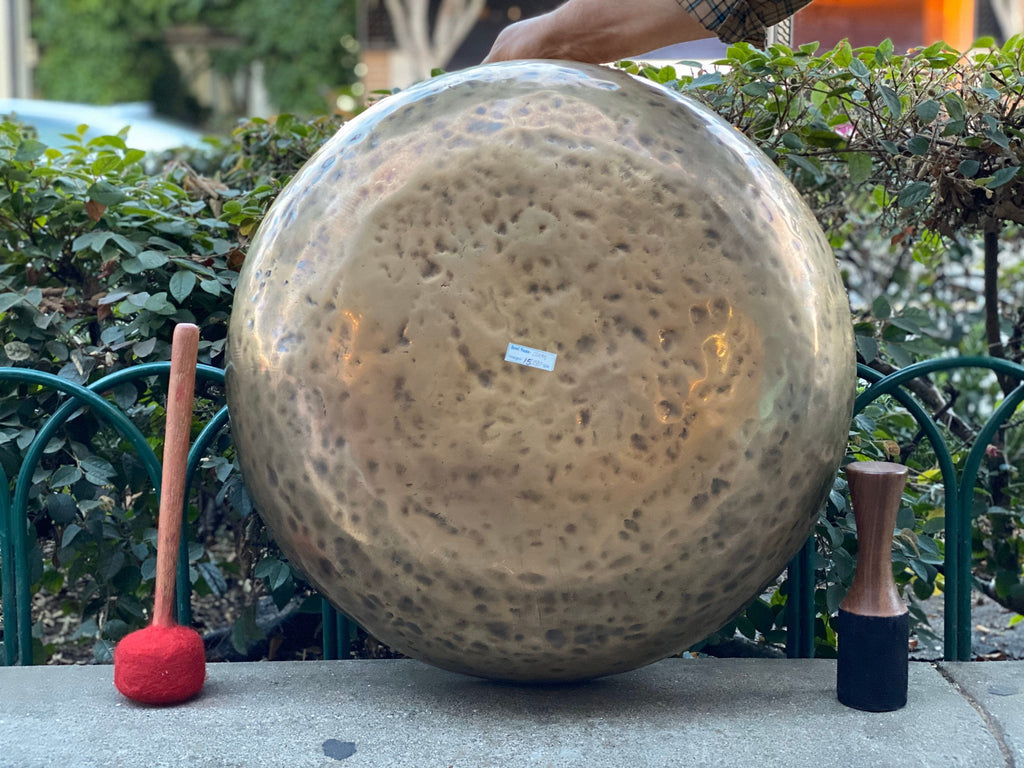 Large Hand Hammered Tibetan Singing Bowl – 20" Antique Nepal Meditation Sound Healing Decor