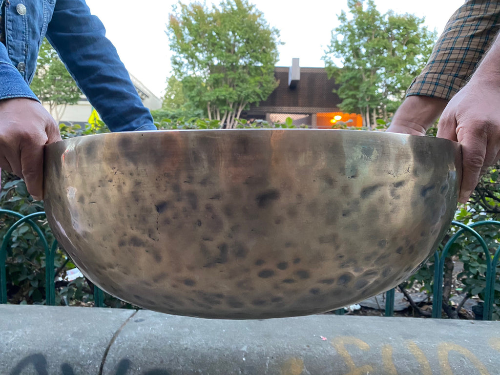 Large Hand Hammered Tibetan Singing Bowl – 20" Antique Nepal Meditation Sound Healing Decor