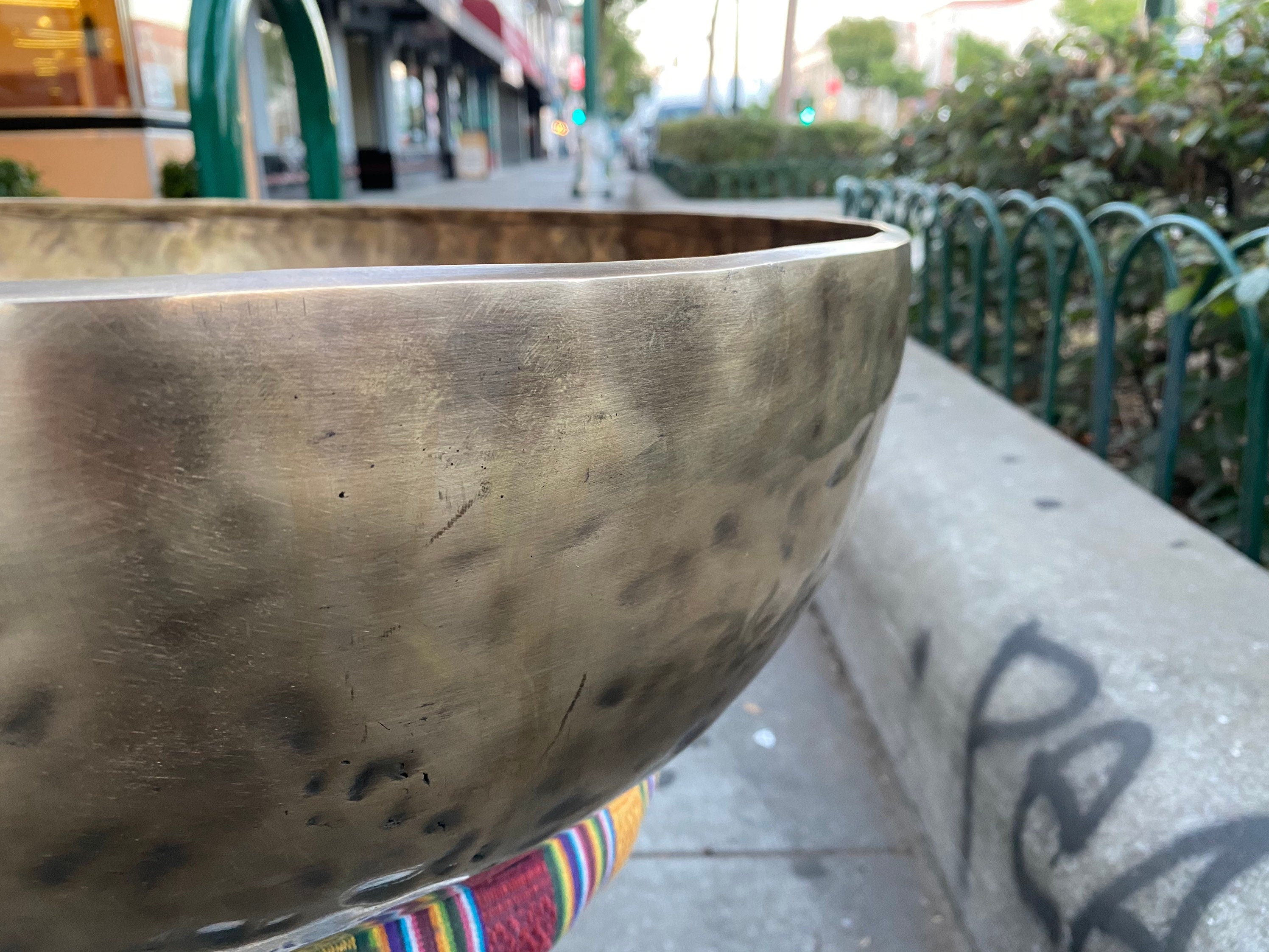 Large Hand Hammered Tibetan Singing Bowl – 20" Antique Nepal Meditation Sound Healing Decor