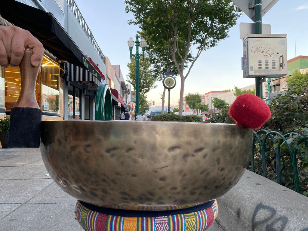 Large Hand Hammered Tibetan Singing Bowl – 20" Antique Nepal Meditation Sound Healing Decor