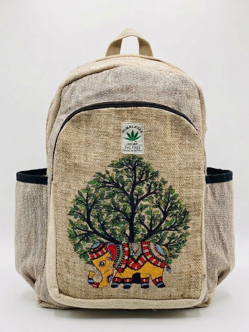 Elephant Tree Hemp Backpack – Handmade Nepal Rucksack for Travel and Daily Use