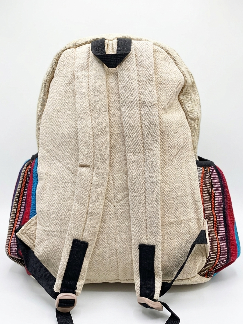 Hemp Backpack with Heart Peace Sign – Handmade Rucksack for Travel and Daily Use