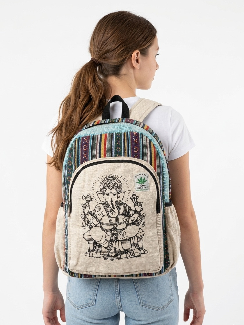Handmade Ganesh Hemp Rucksack Backpack – Travel & Everyday Bag