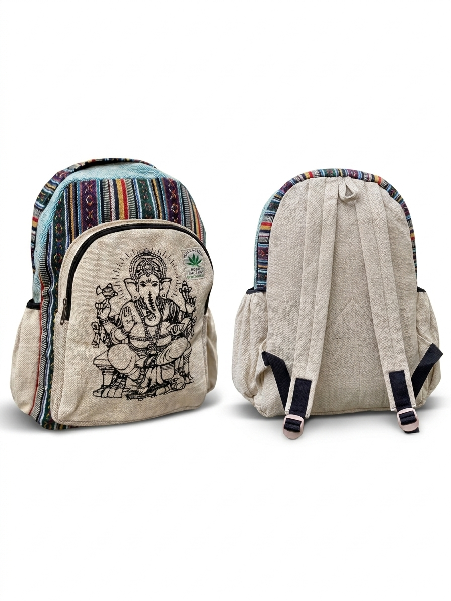 Handmade Ganesh Hemp Rucksack Backpack – Travel & Everyday Bag