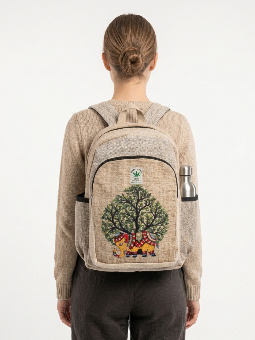 Elephant Tree Hemp Backpack – Handmade Nepal Rucksack for Travel and Daily Use