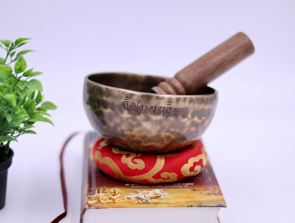 5 Inch Handmade Tibetan Singing Bowl Set from Nepal for Meditation, Yoga & Sound Therapy