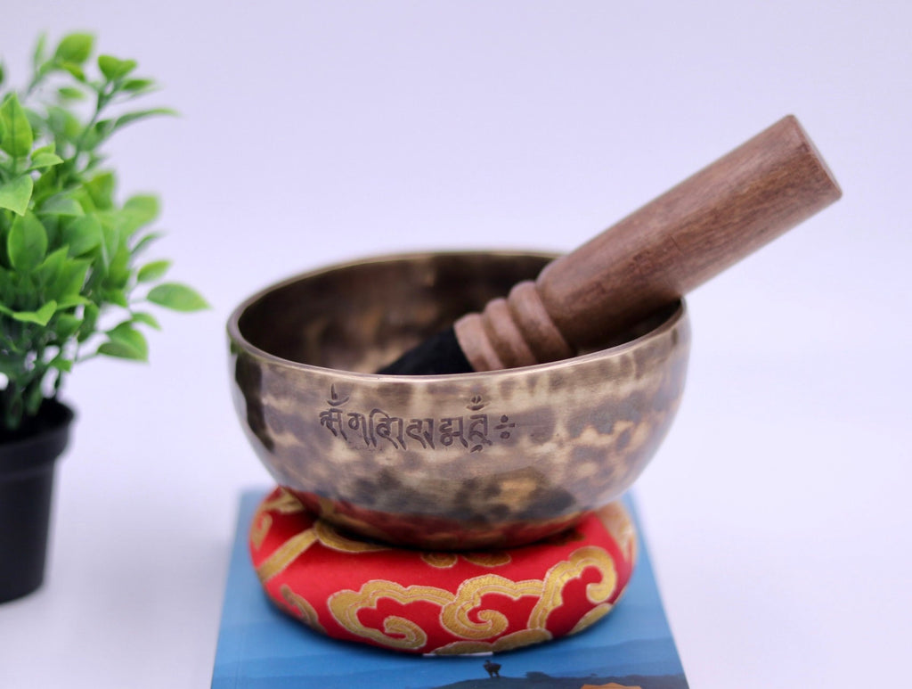 5 Inch Handmade Tibetan Singing Bowl Set from Nepal for Meditation, Yoga & Sound Therapy