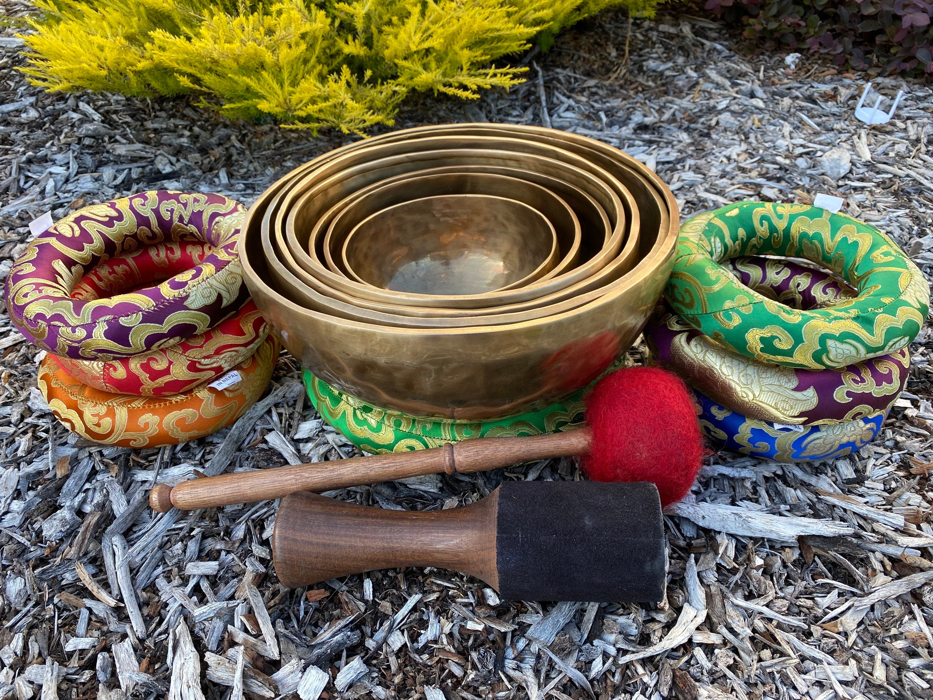 Handmade Tibetan Singing Bowl Set, Chakra Healing, Meditation